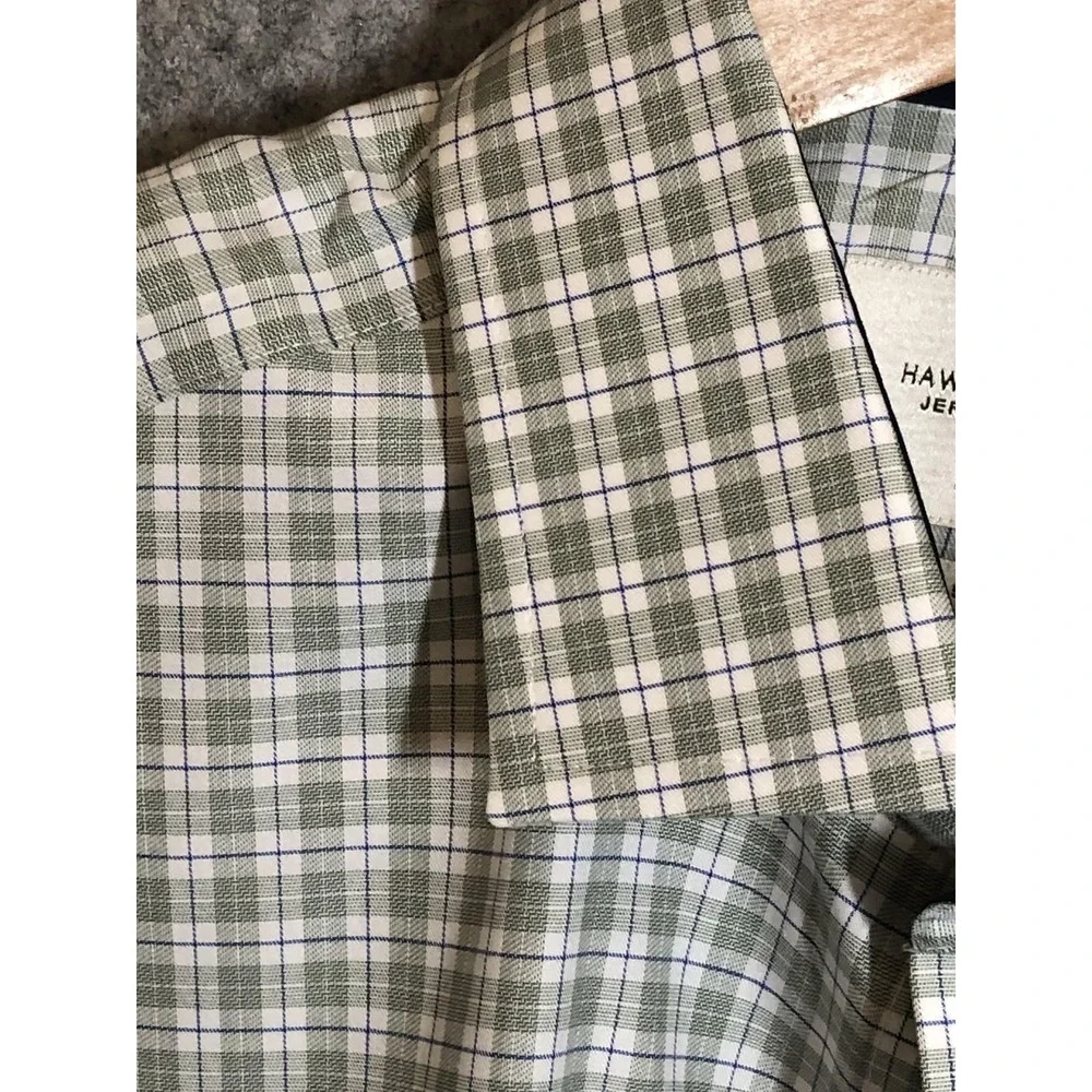 Hawes & Curtis Shirt Mens 16 34 Green Plaid Classic Fit Non-Iron Long Sleeve